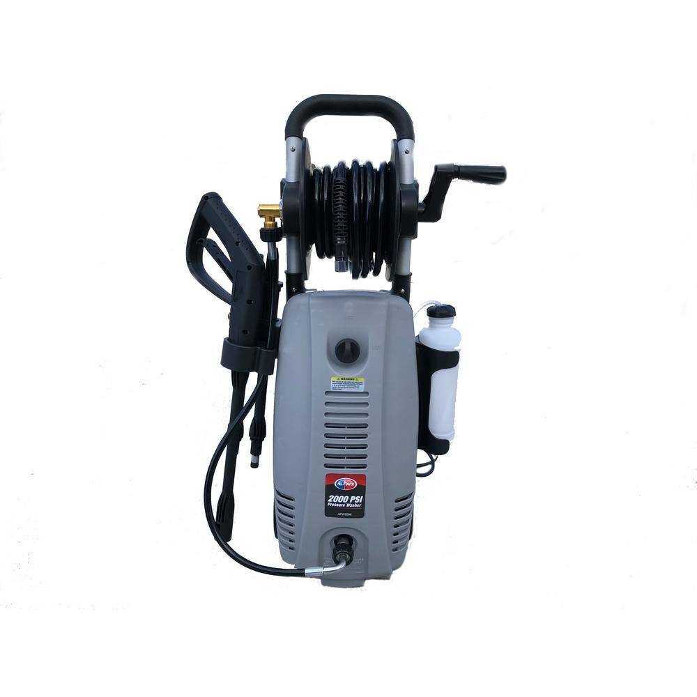 All Power APW5006 2000 PSI 1.6 GPM Electric Pressure Washer with Hose Reel for Buildings， Walkway， Vehicles and Outdoor Cleaning