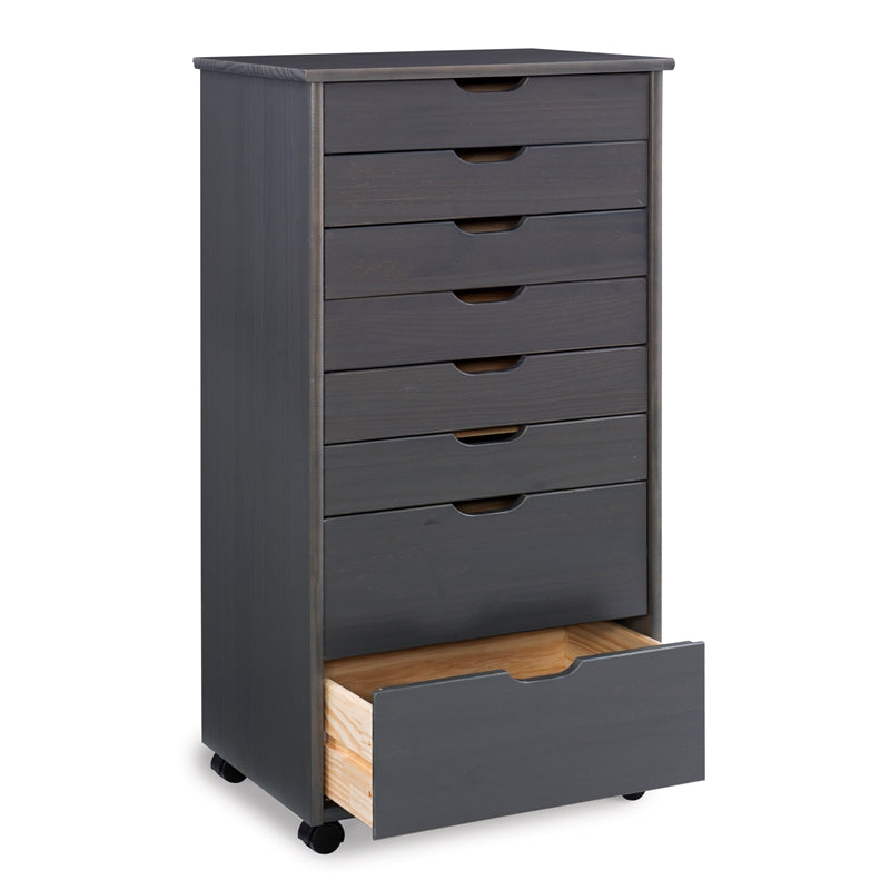 Linon Callie Eight Drawer Wood Rolling Storage Cart in Gray