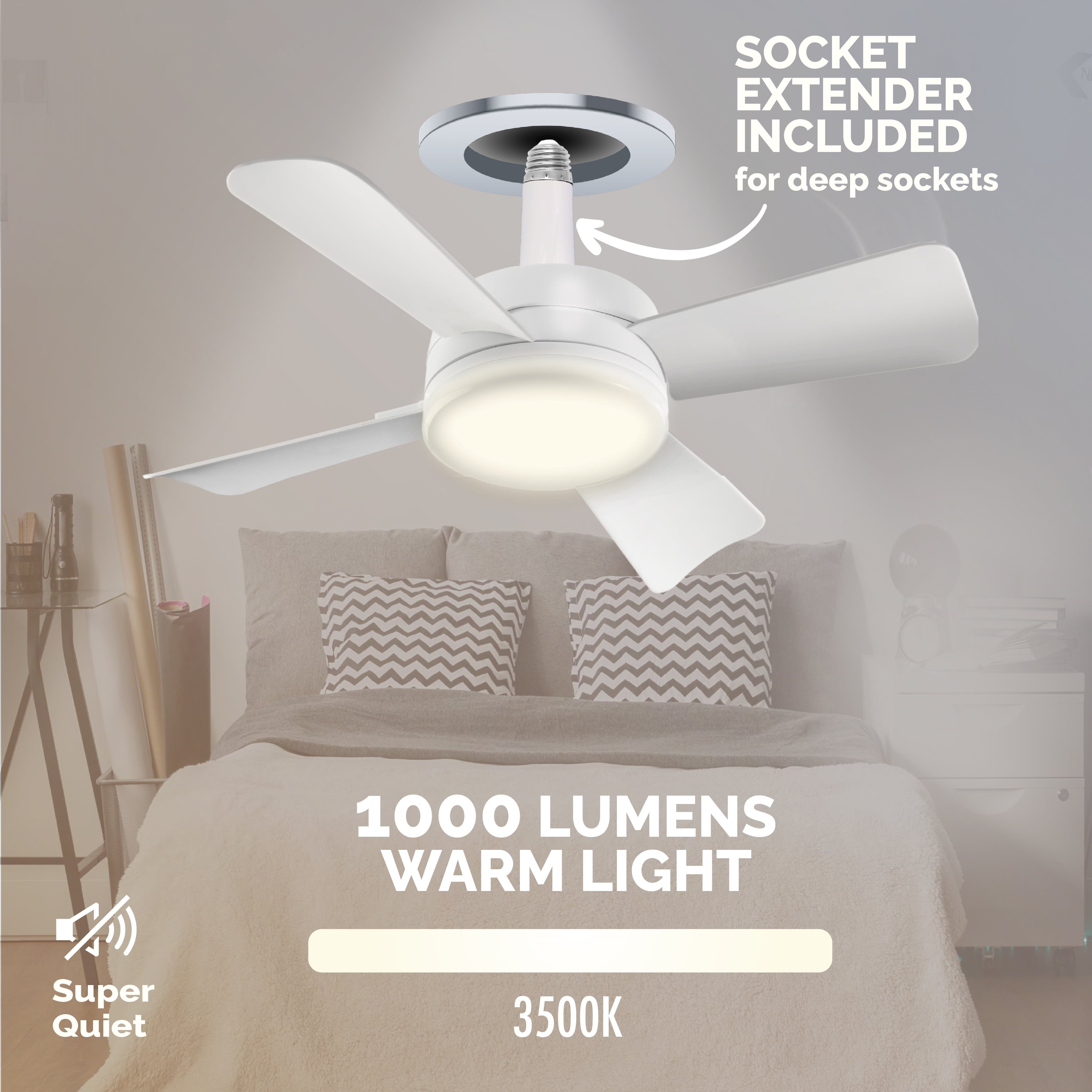 Socket Fan Ceiling Fan with Light Adjustable Ceiling Light 1000 Lumens As Seen On TV