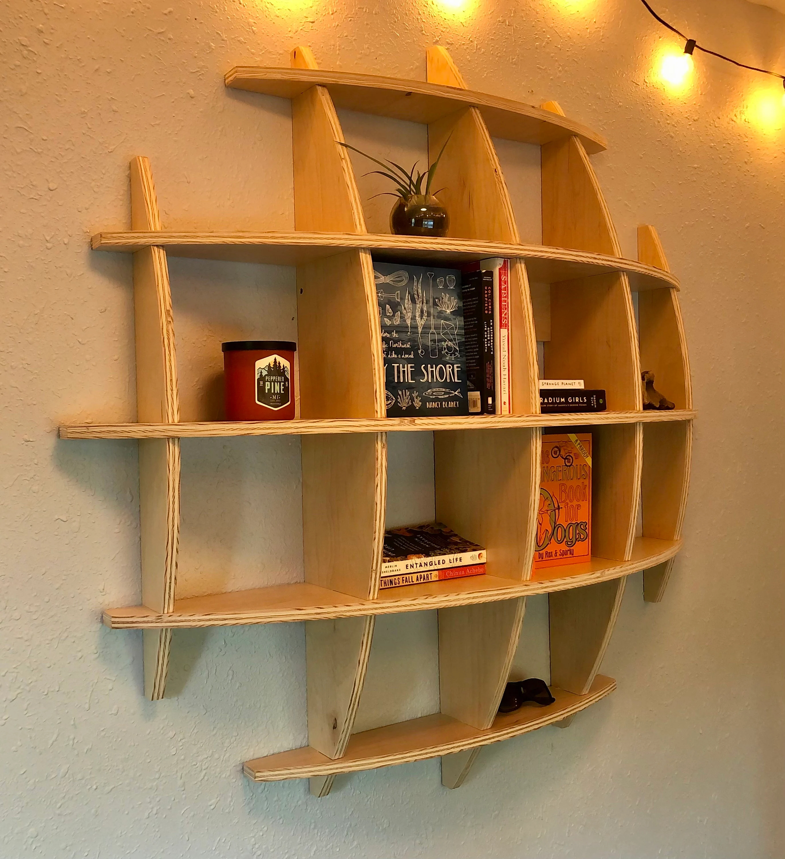 Wooden Wall Shelf, Sphere Bookcase, Round Hanging Wall Geometric Shelf, Office shelf