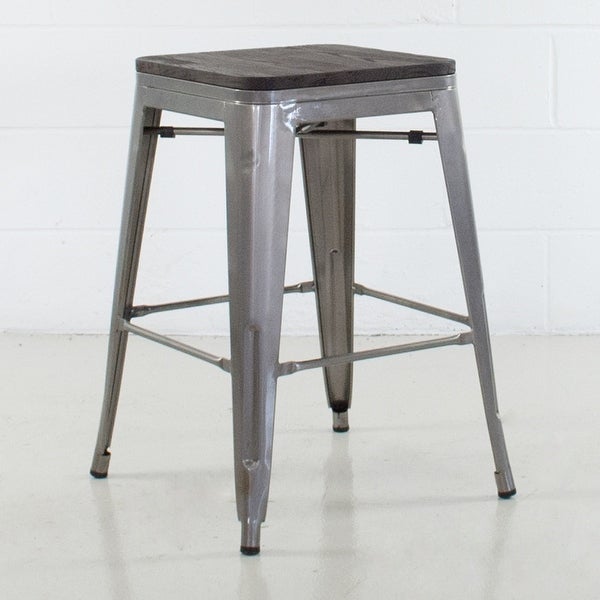(Set of 4) Williston Modern Industrial Elm Wood Wide Counter 26” and Bar 30” Stool