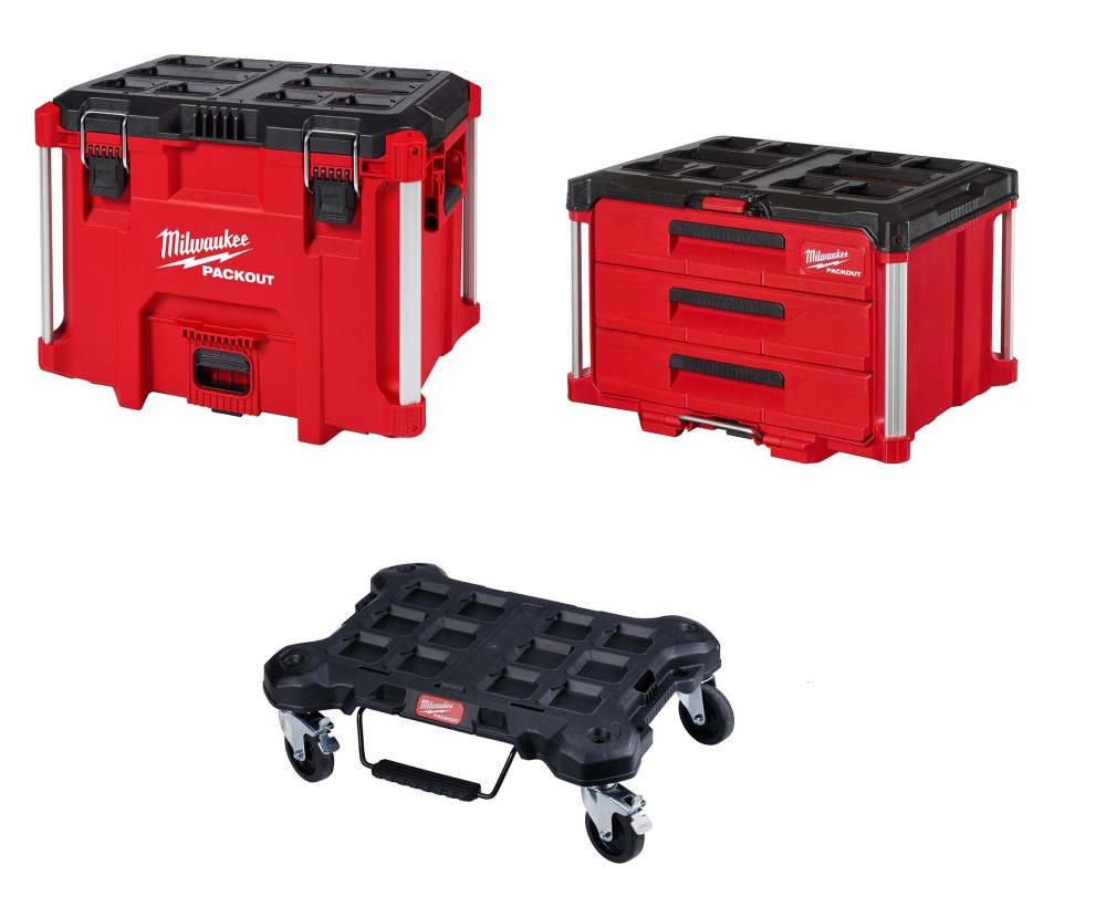 Milwaukee PACKOUT XL Tool Box and 3 Drawer Tool Box with Dolly Bundle