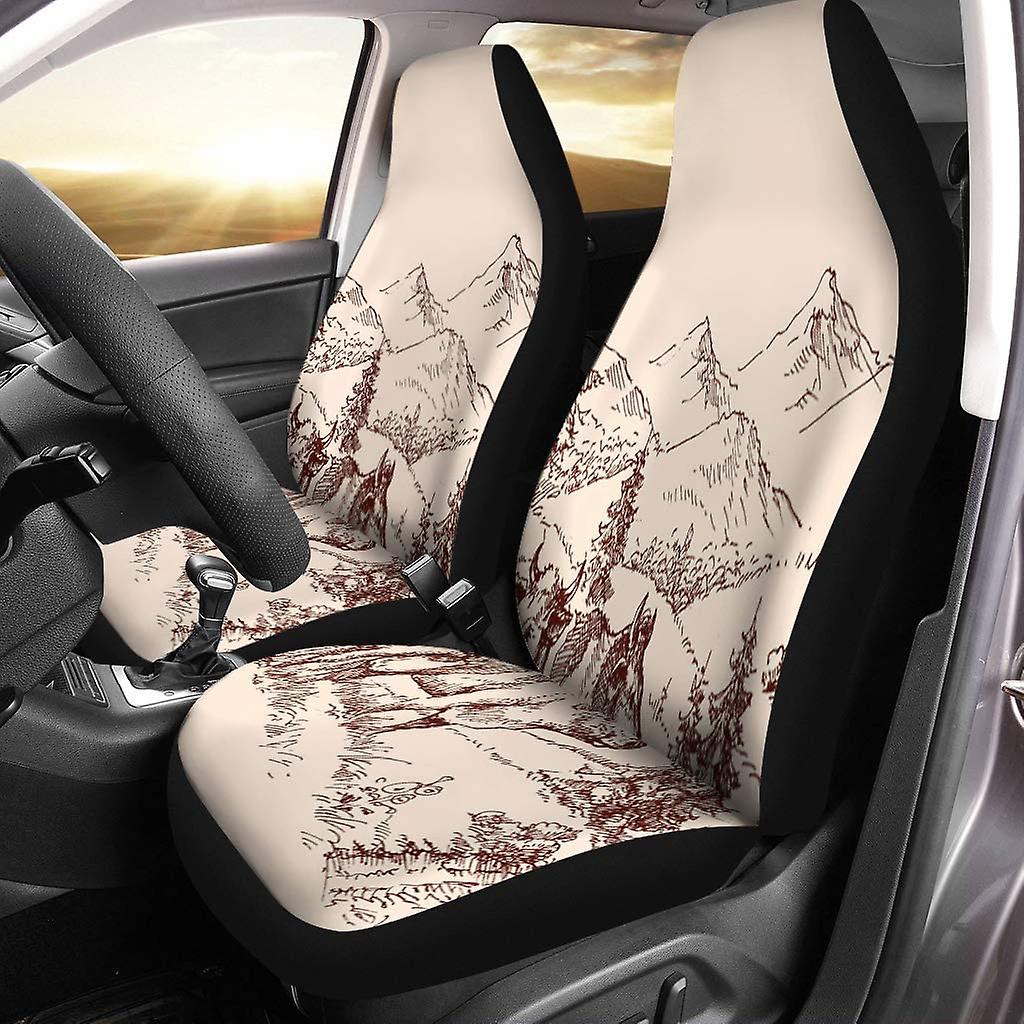 Set Of 2 Car Seat Covers Cows Farm Drawing Dairy Label Grazing Cattle Universal Auto Front Seats Protector Fits For Car，suv Sedan，truck