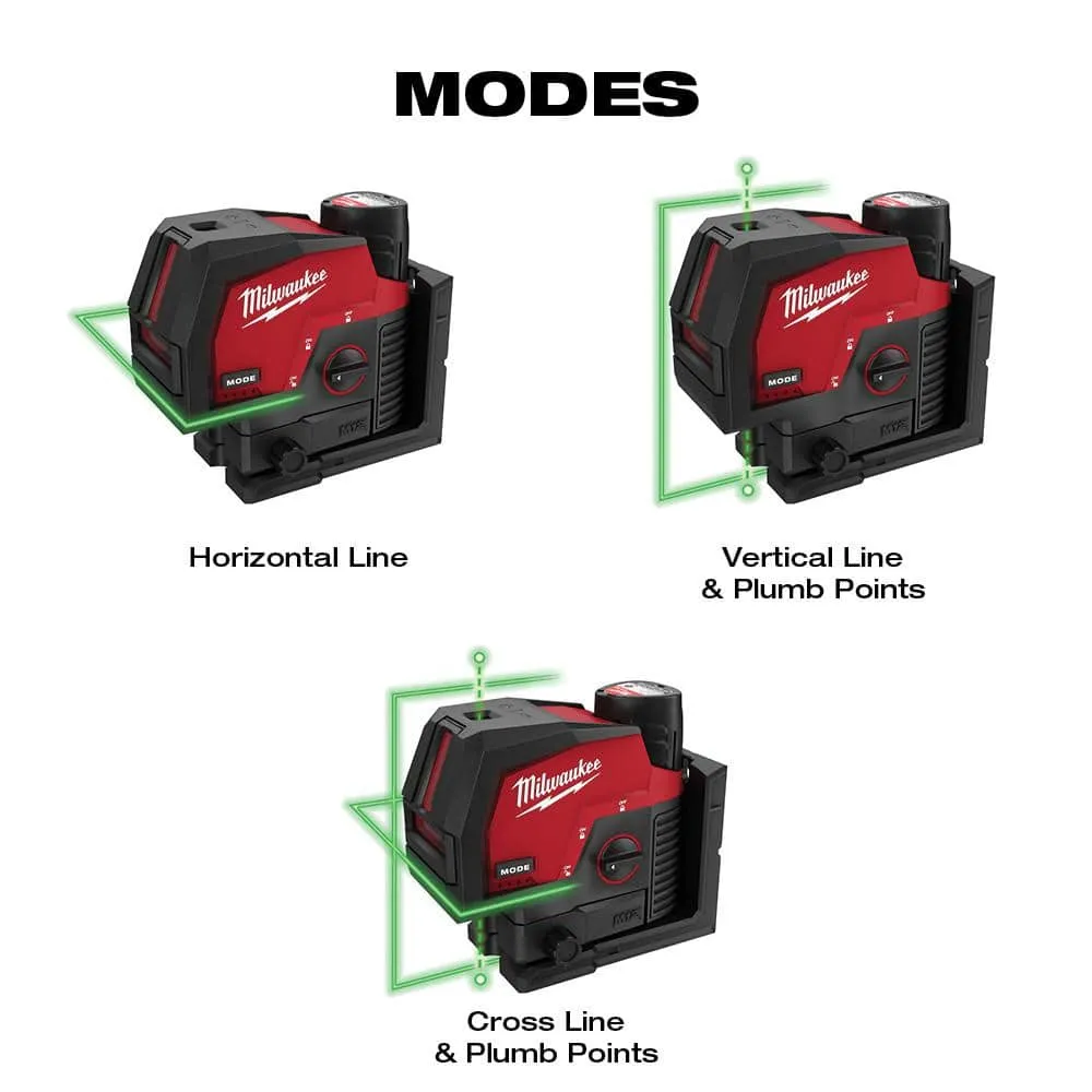 Milwaukee M12 12-Volt Lithium-Ion Cordless Green 125 ft. Cross Line and Plumb Points Laser Level (Tool-Only) 3622-20