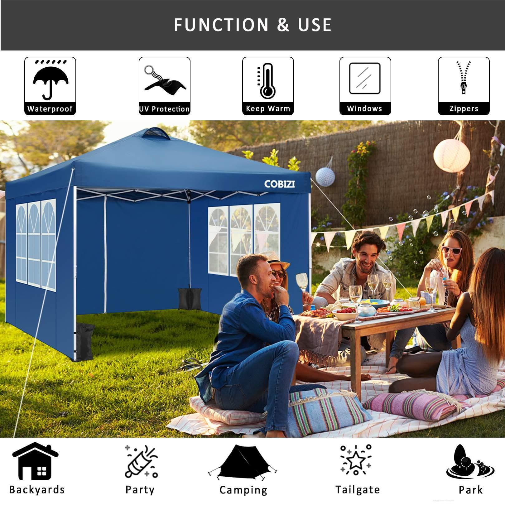 COBIZI Canopy 10' x 10' Pop Up Canopy Tent Heavy Duty Waterproof Adjustable Commercial Instant Canopy Outdoor Party Canopy with 4 Removable Sidewalls, Carry Bag, 4 Sandbags, Blue