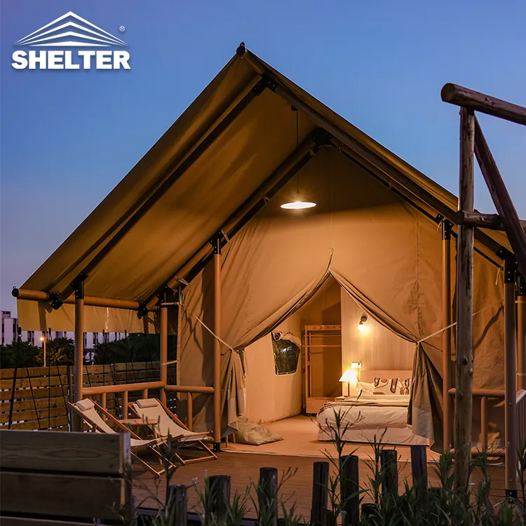 4 Season Outdoor Large Insulated Waterproof Luxury Hotel Tente De Clamping Lodge Canvas Resort Glamping Lodge Canvas Safari Tent