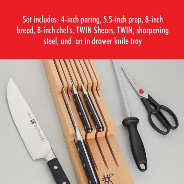 ZWILLING Pro 7-pc Knife Block Set with In-Drawer Knife Tray - Natural