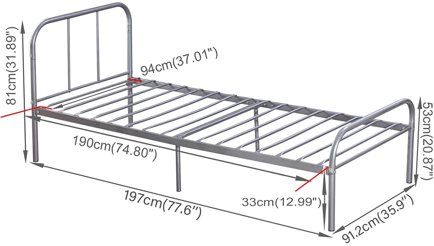 Voilamart Twin Metal Bed Frames with Headboard and Footboard, Single 6 Legs Bed Frame Platform Mattress Foundation for Kids Adult, Silver