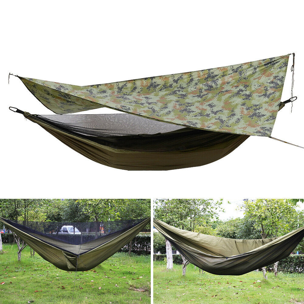 OUKANING Portable Camping Hammock Quick-drying Nylon Tactical Hammock with Mosquito Net for Hiking Outdoor Travel Beach Backyard U