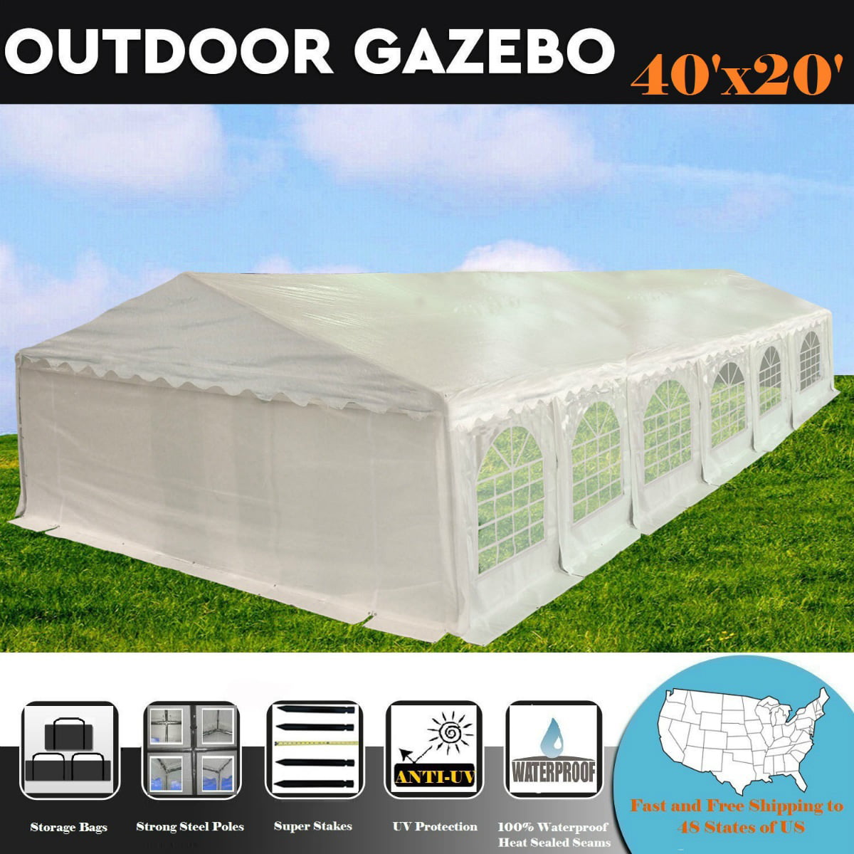 40'x20' PE Waterproof Party Tent Wedding Canopy Shelter - White - By DELTA Canopies