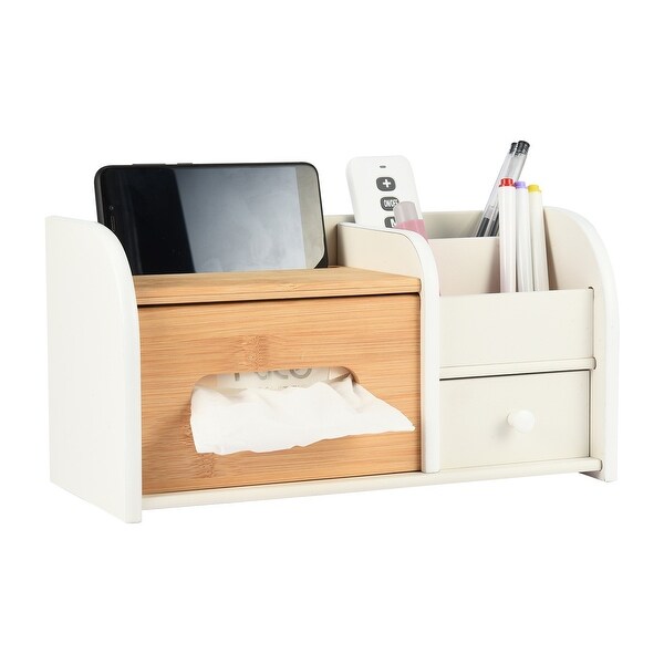 Desktop Organizer Home Office Desk Drawer Organizer Durable Wood With Tissue Box - - 36909001