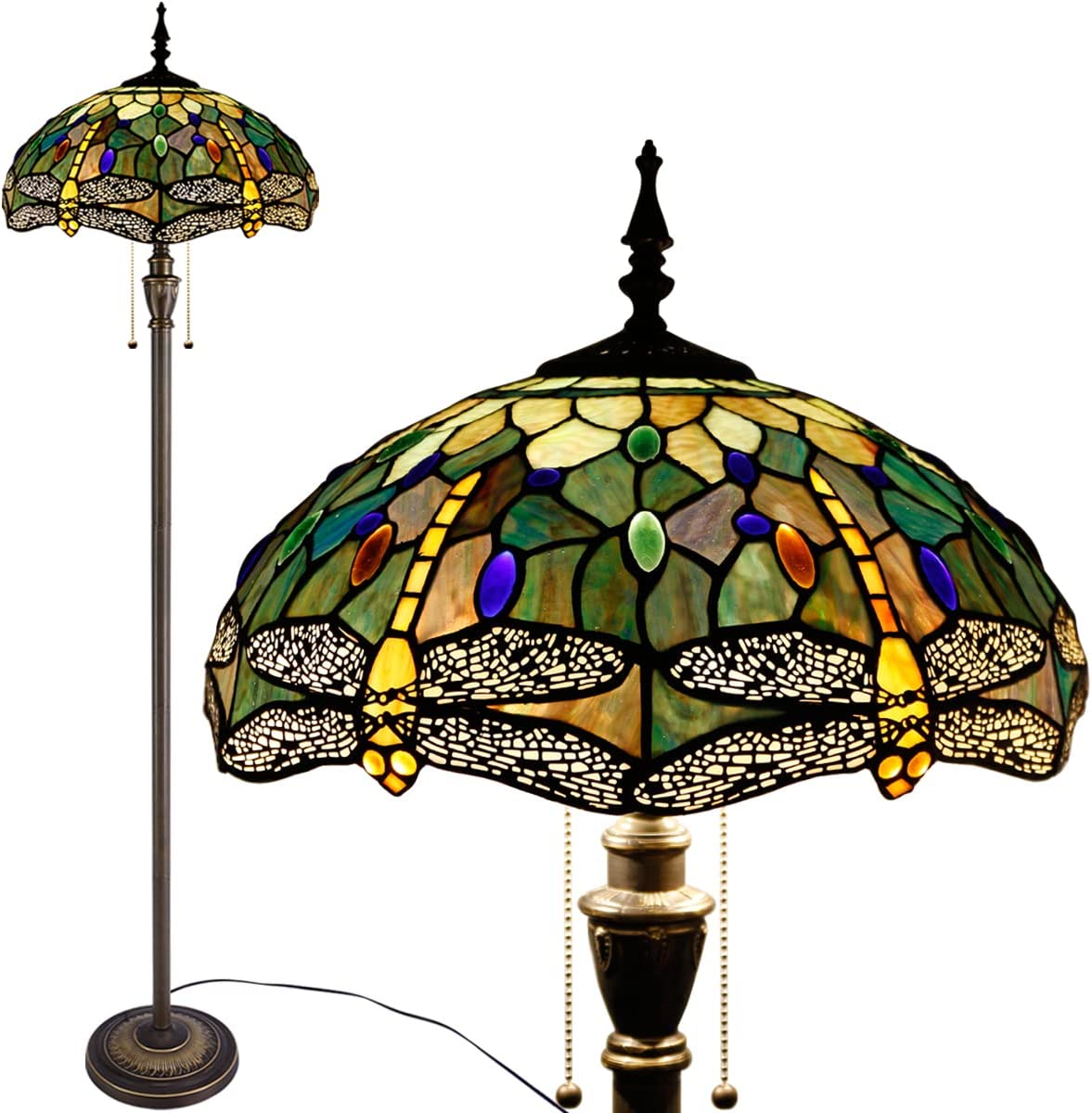 BBNBDMZ  Floor Lamp Stained Glass Butterfly Style Reading Lamp W16H70 Inch Tall Antique Standing Pole Light Bronze Finsh  Bright Lighting Decor  Corner Living Room Bedroom Office