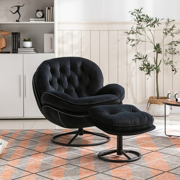 Modern Velvet Accent chair Upholstered Tufted Chair with Ottoman Footrest