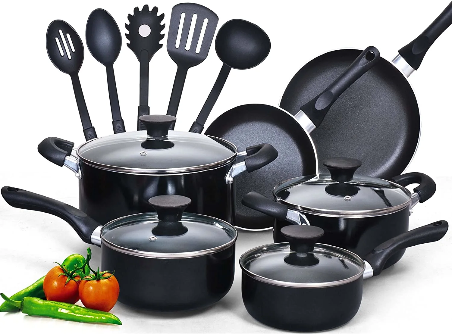 15-Piece Nonstick Stay Cool Handle Cookware Set, Black