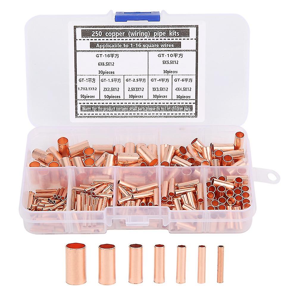 250Pcs Copper Tube Connector Kits Terminal Connecting Set Wire Hardware Supplies