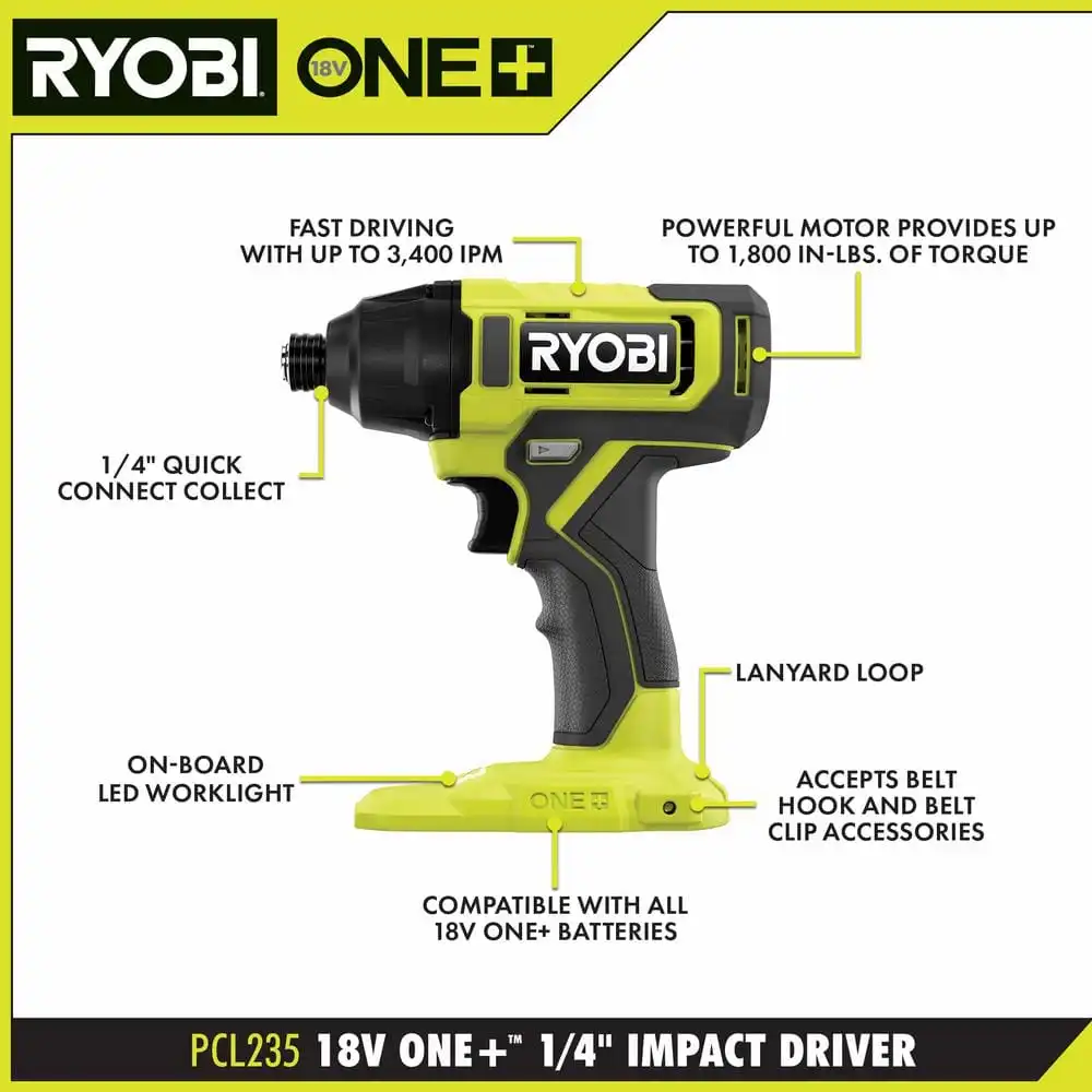 RYOBI ONE+ 18V Cordless 2-Tool Combo Kit with Drill/Driver, Impact Driver, (2) 1.5 Ah Batteries, and Charger PCL1200K2