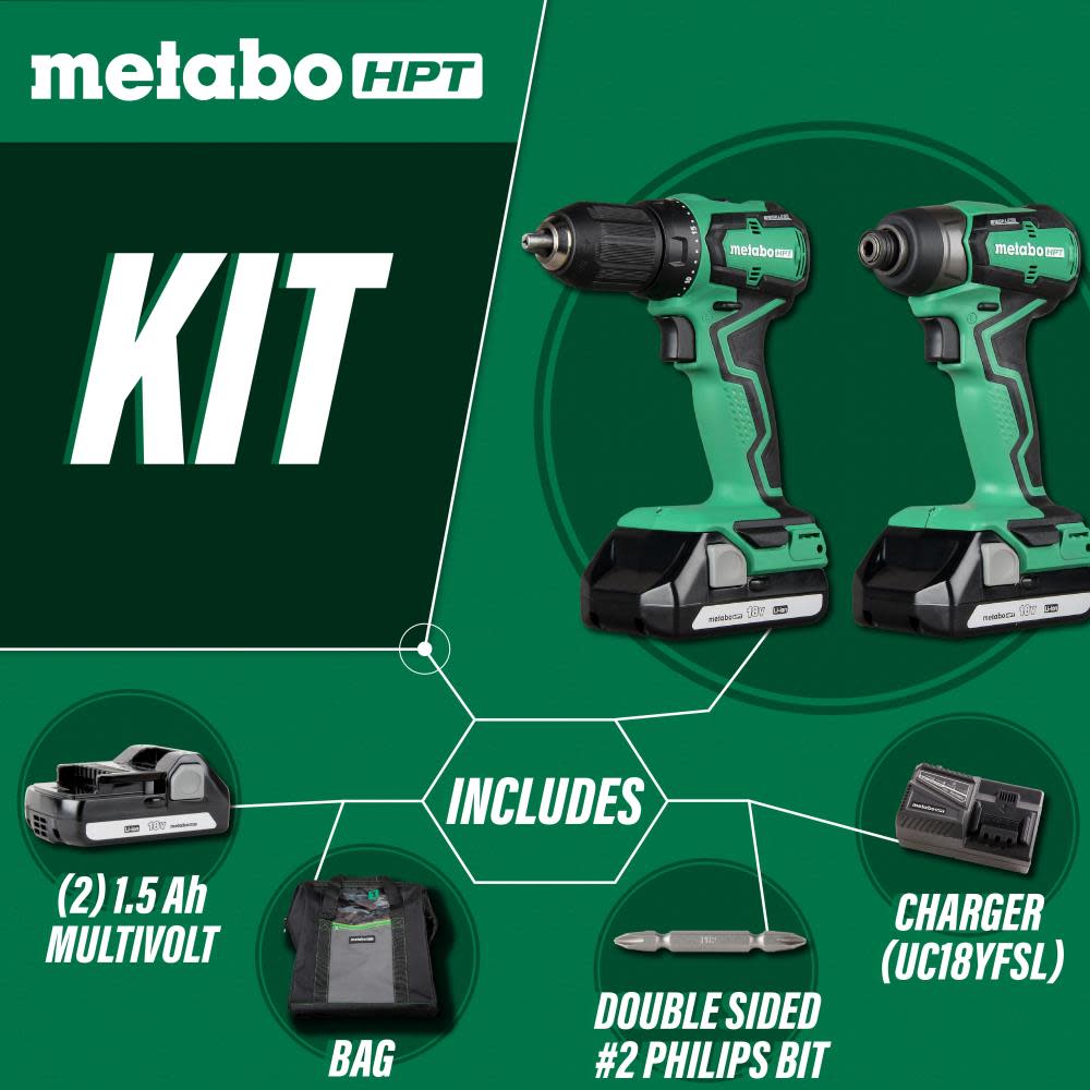 Metabo HPT KC18DDX 18V Cordless Impact Driver and Drill Kit