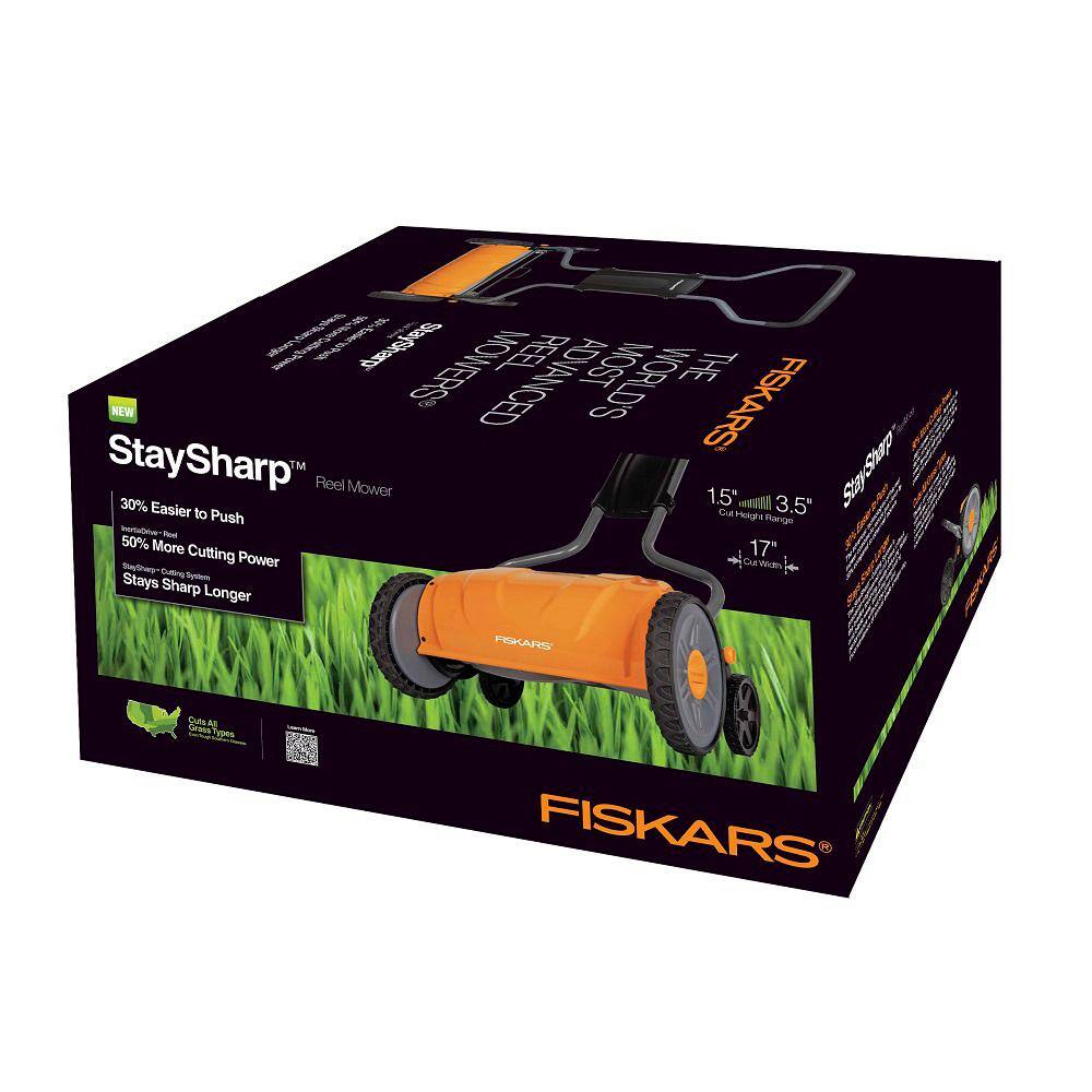 Fiskars 362080-1001 StaySharp 17 in. Manual Push Walk Behind Non-Electric Reel Mower