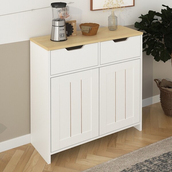 Retro Wooden Sideboard Storage Cabinet with 2 Drawers and Doors - - 36577504