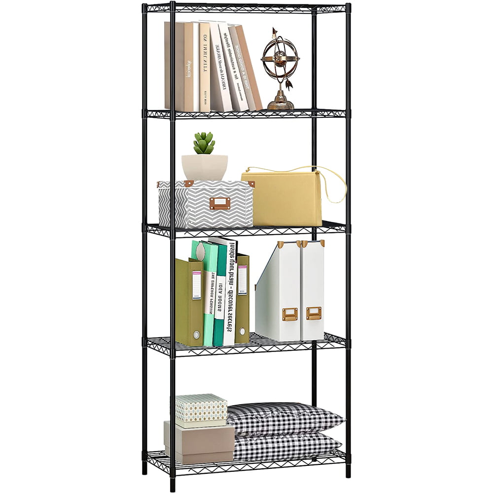 SEGMART Metal Storage Shelves， Heavy Dutyandnbsp;5-Tier Wire Storage Shelf for Kitchen， Sturdy Metal Shelving with Adjustable Height for Holding Stand Mixers Microwaves Dishes， Black