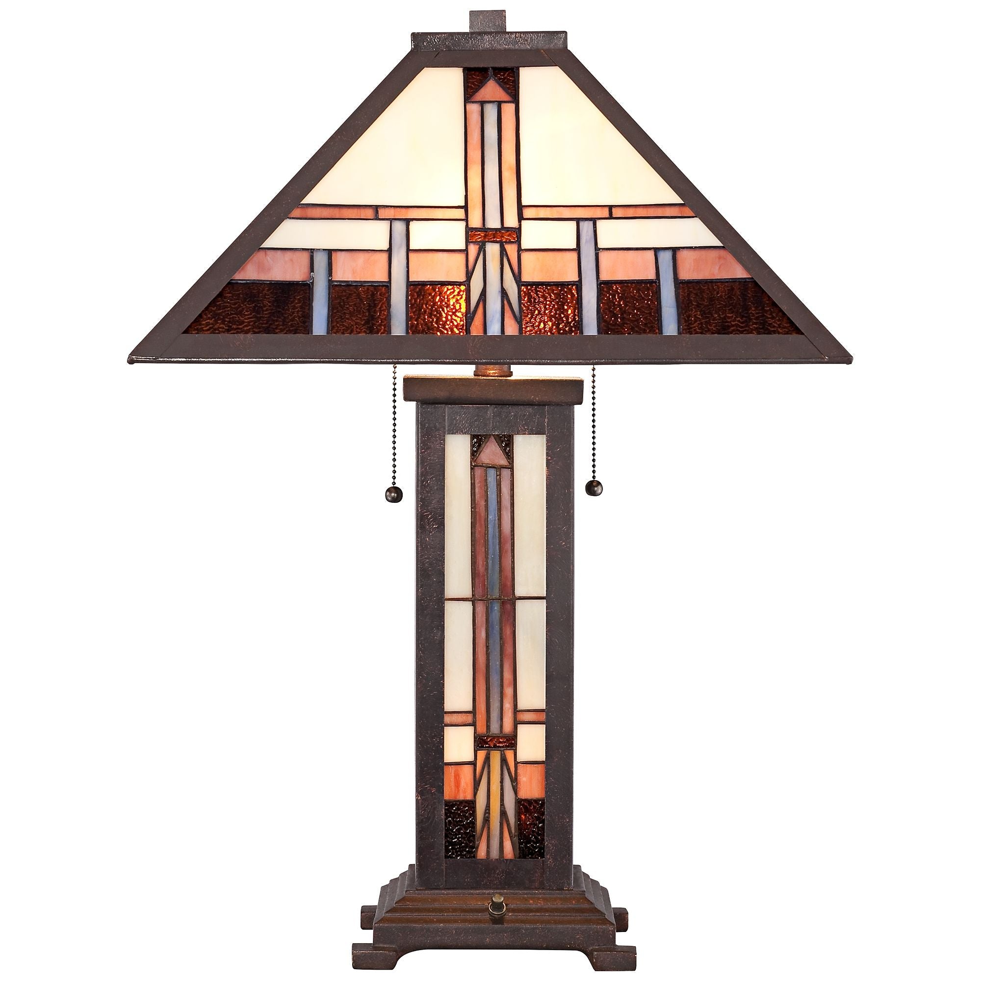 Robert Louis  Mission Style Table Lamp with Table Top Dimmer 26" High Bronze Art Stained Glass Shade for Living Room Bedroom (Color May Vary)