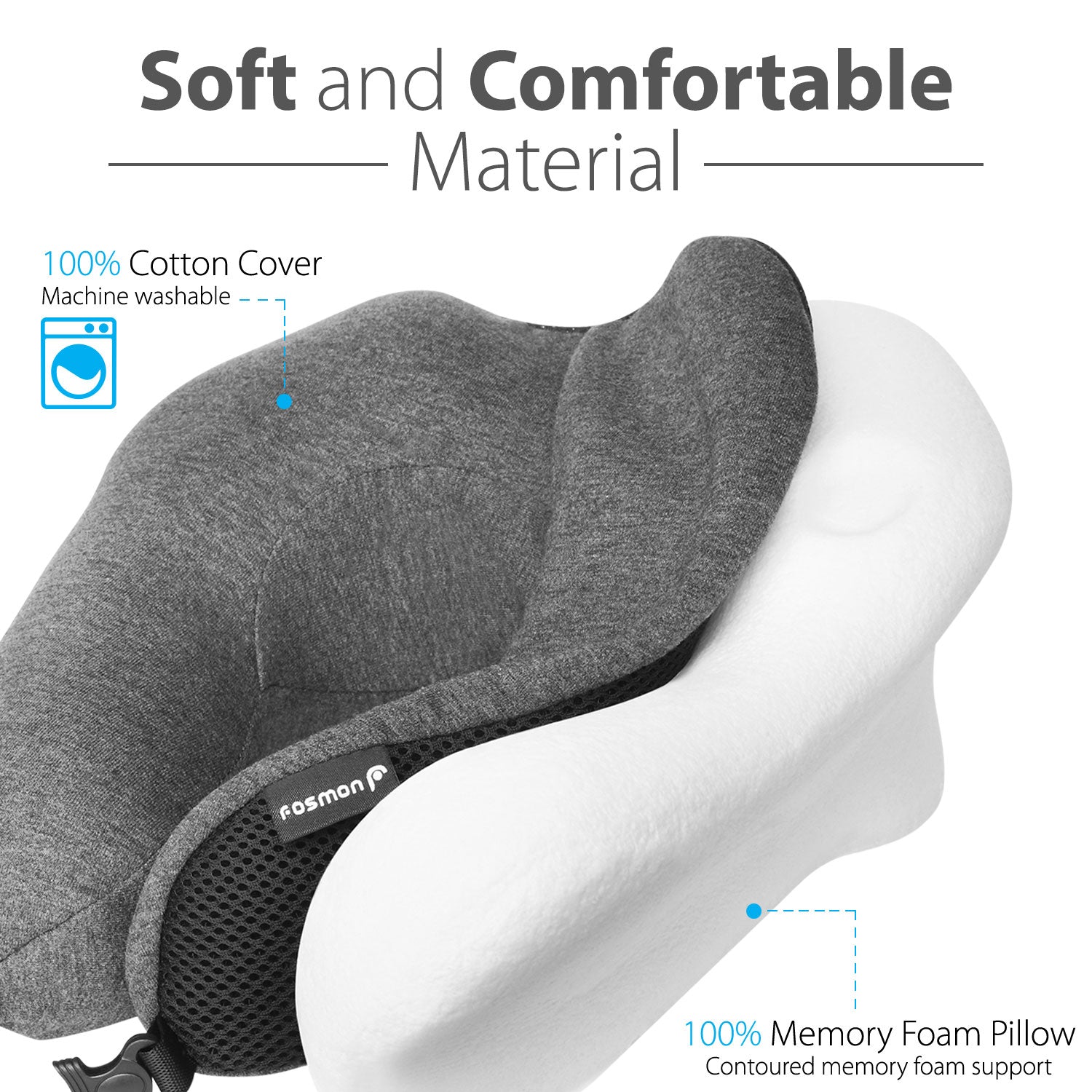 Fosmon Travel Neck Pillow With Storage Bag Kit, Soft Comfortable Memory Foam Neck Cushion, Head & Chin Support U-Shape Pillow, Machine Washable Cotton Cover for Traveling Airplane Flight, Car, Bus