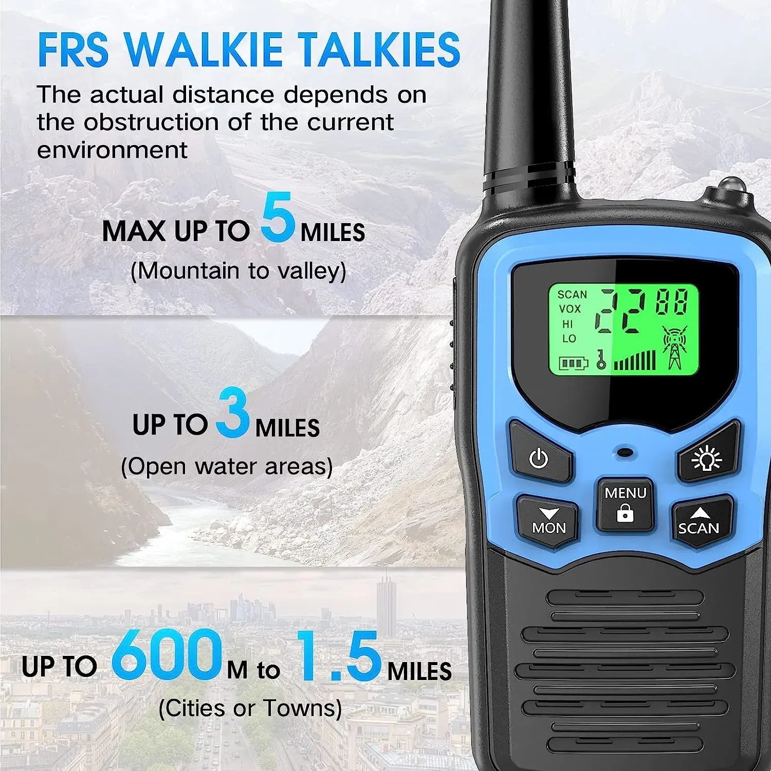 Walkie Talkies,  Long Range Walkie Talkies for Adults with 22 FRS Channels, Family Walkie Talkie with LED Flashlight VOX LCD Display for Hiking Camping Trip (Orange 2 Pack)