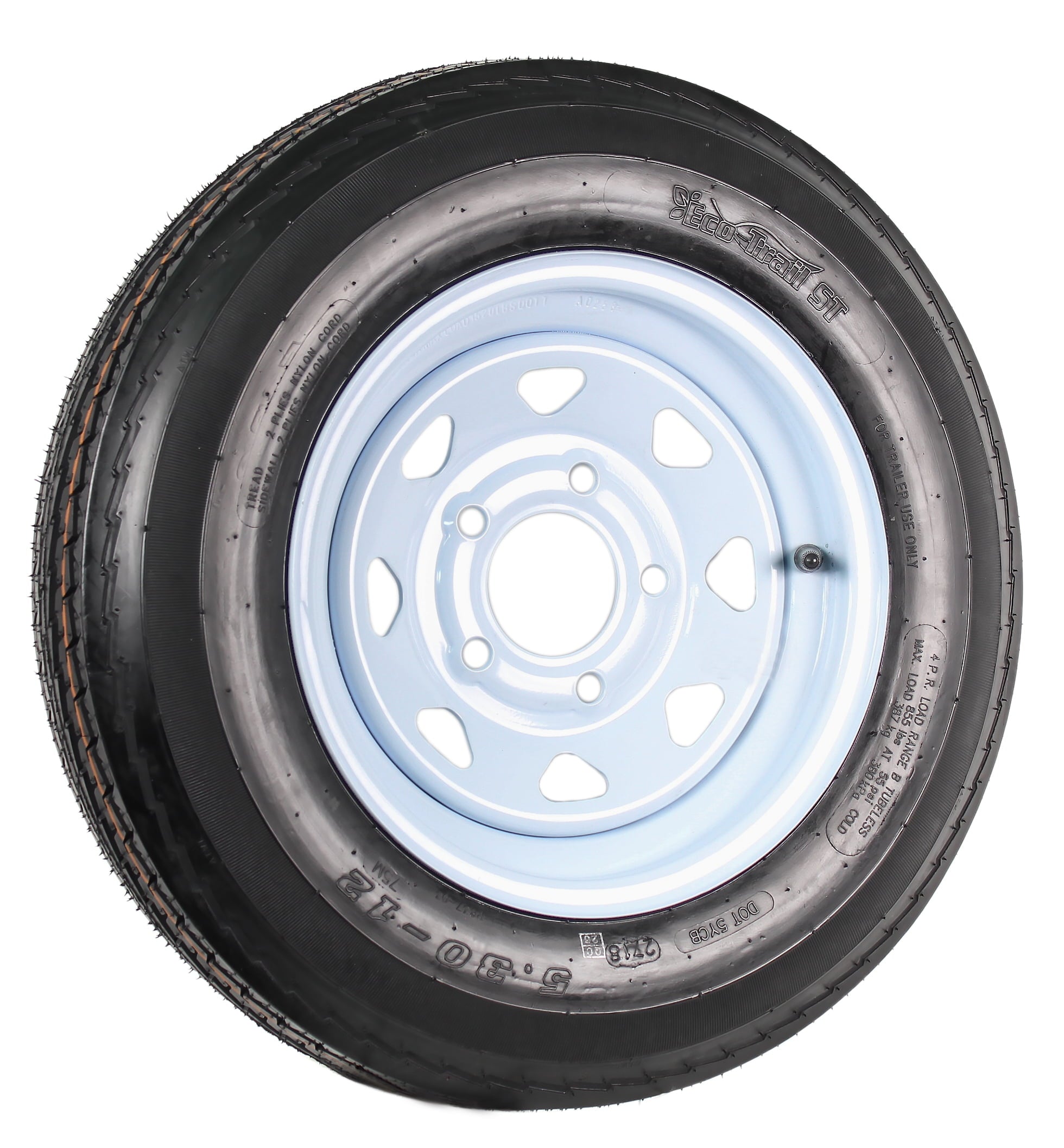 Trailer HD Tire On Rim 5.30-12 530-12 5.30 X 12 LRC 5 Lug Wheel White Spoke