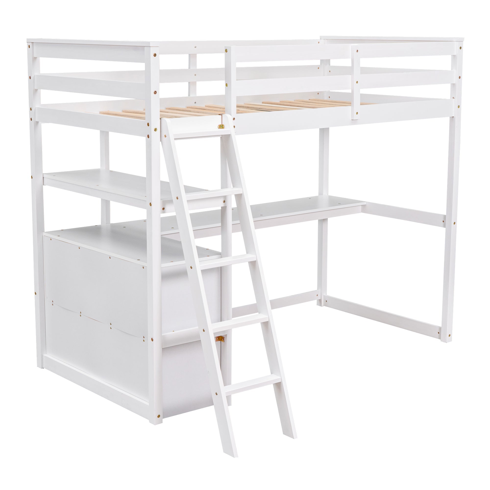 Euroco Twin Loft Bed with Desk for Child, White