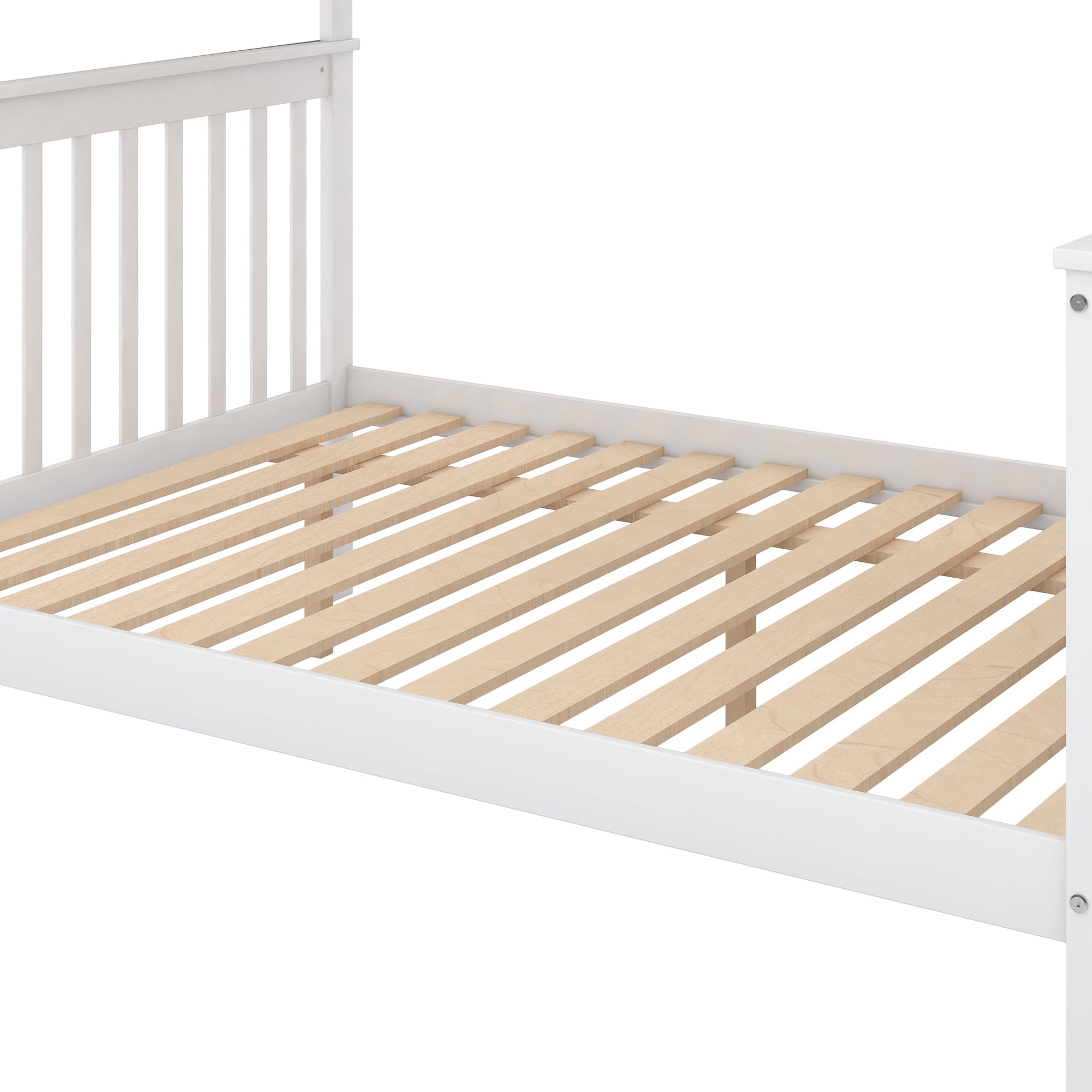 Euroco Twin Over Full Bunk Bed with Trundle and Stairs for Kids, White