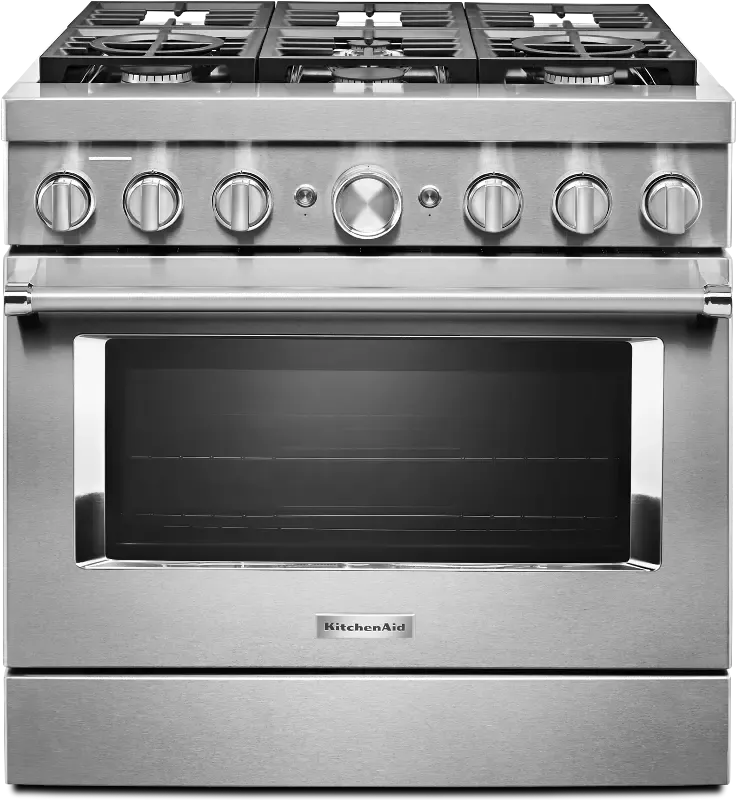 KitchenAid Commercial Style Dual Fuel Smart Range - 36 Inch， 5.1 cu. ft.， Stainless Steel