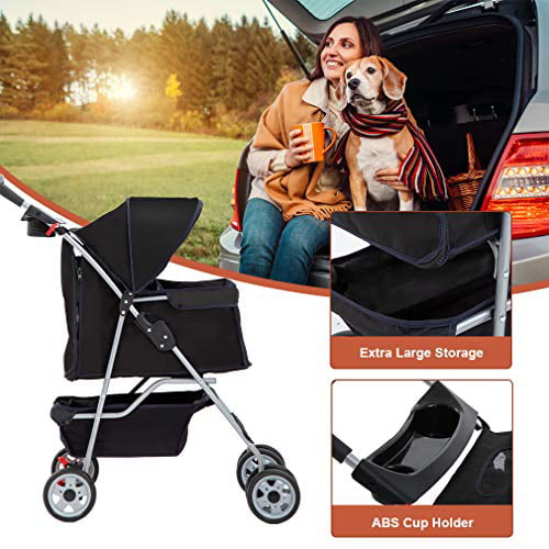 Bestpet 4 Wheels Pet stroller for Cats and Dogs， Folding， Black