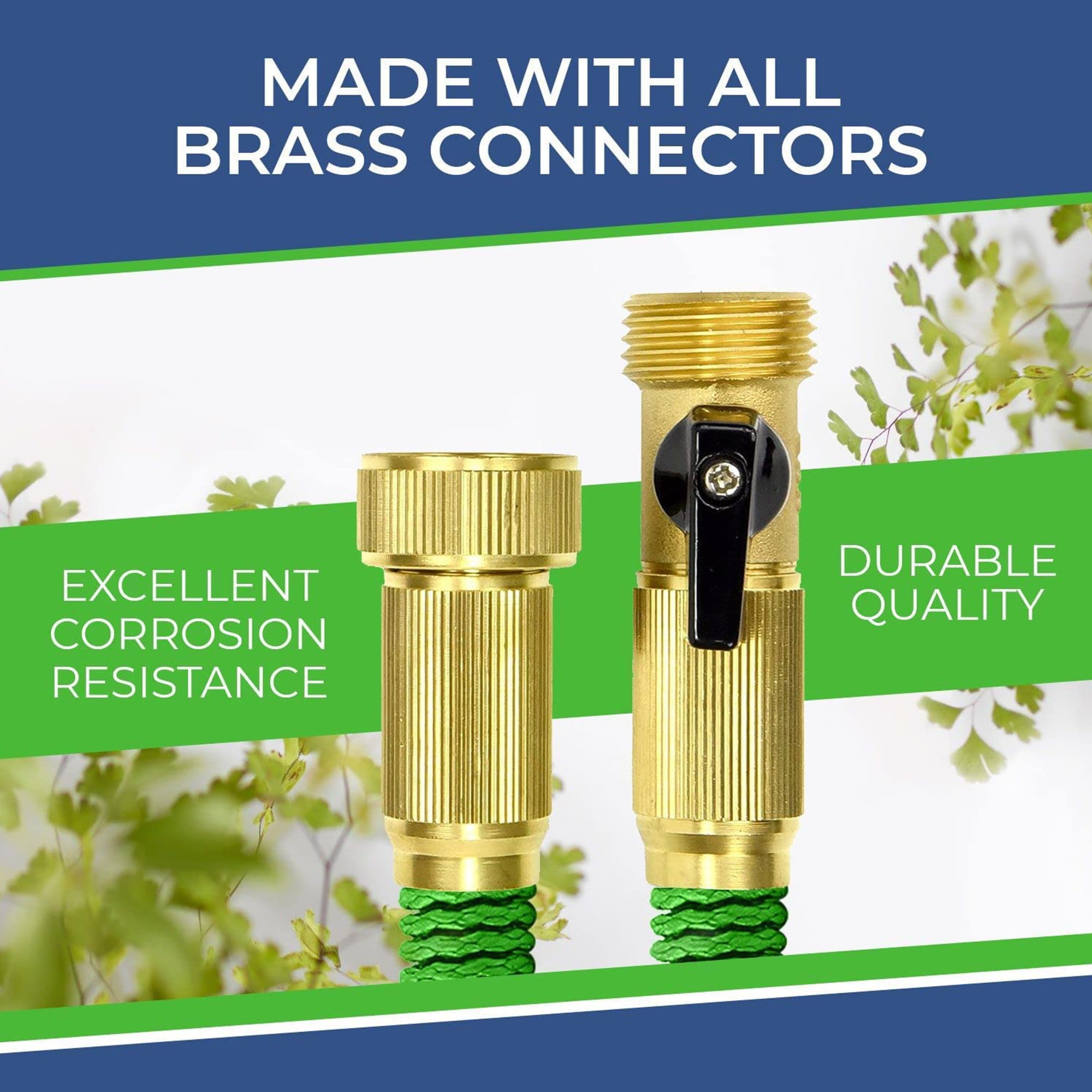 Grow Green Expandable Garden Hose with Double Latex Core Solid Brass Connectors, 25 ft. Green