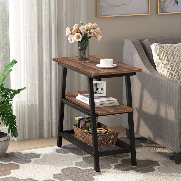 End Table， Side Table with 3-Tier Storage Shelf，