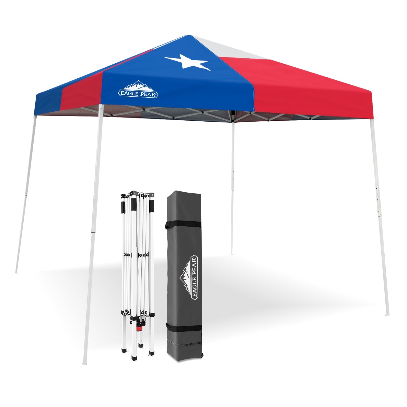 EAGLE PEAK 10' x 10' Slant Leg Pop-up Canopy Tent Easy One Person Setup Instant Outdoor Canopy Folding Shelter with 64 Square Feet of Shade (Texas Flag)