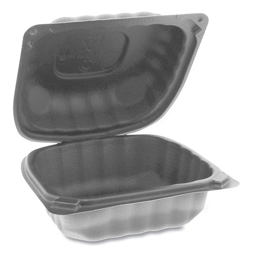 Pactiv EarthChoice SmartLock Microwavable Hinged Lid Containers | 5.75 x 5.95 x 3.1， Black， 400