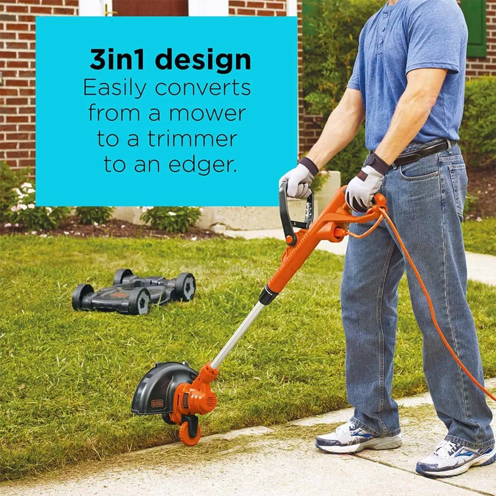 BLACK+DECKER 12 in. 6.5 AMP Corded Electric 3-in-1 String Trimmer & Lawn Edger with Lawn Mower Attachment MTE912