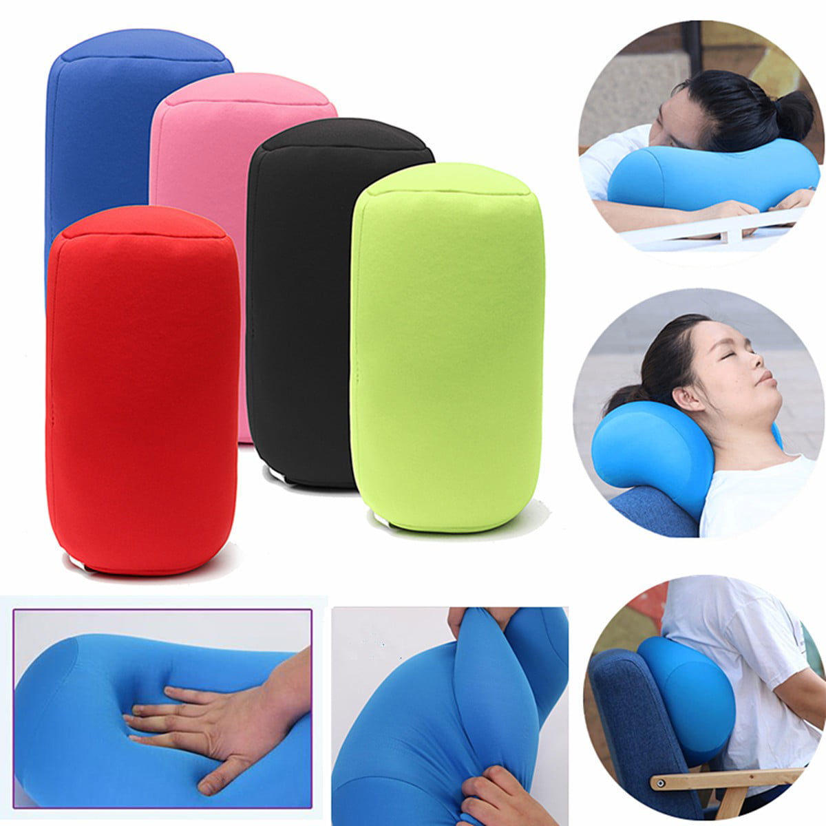 Bookishbunny Micro bead Roll Bed Chair Car Cushion Neck Head Soft Support Back Pillow Black White