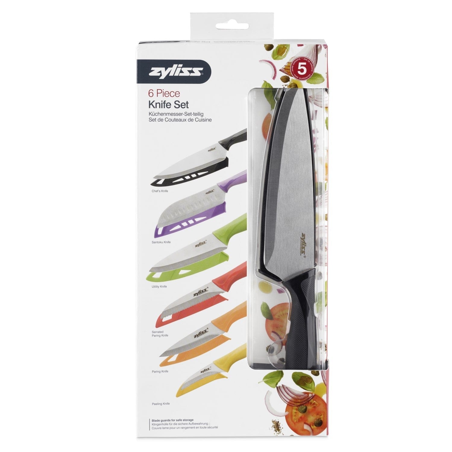6 Piece Kitchen Knife Value Set with Sheath Covers