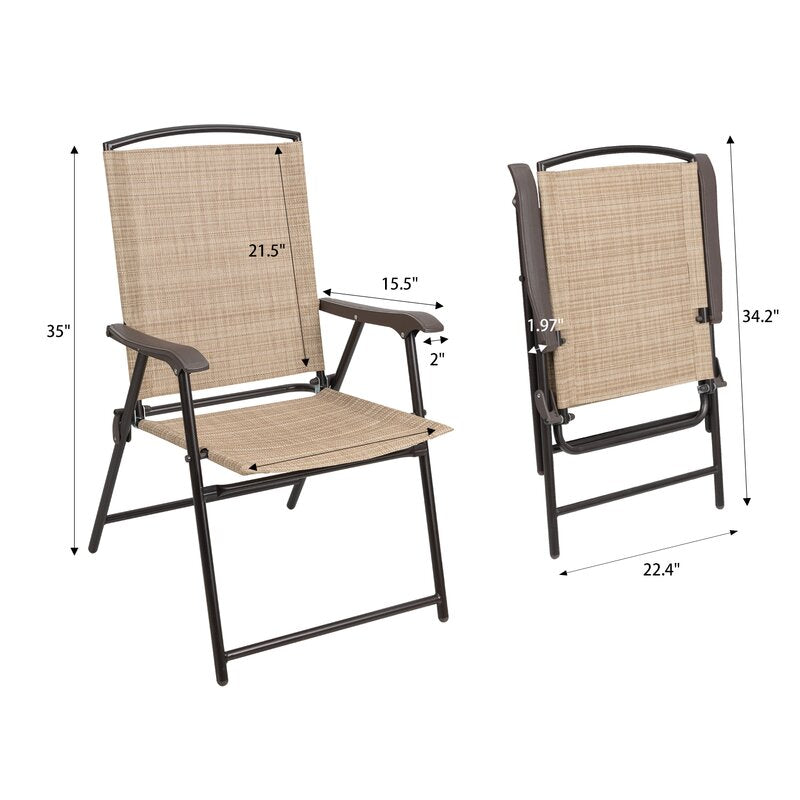 Devoko 2 Pieces Patio Folding Chairs Outdoor Chairs Textilene Furniture Chair Set, Beige