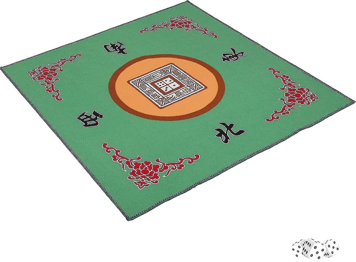 Mahjong Mat With 3 Free Dice For Chinese Board Games Non-slip Mat 60*60cm - Green
