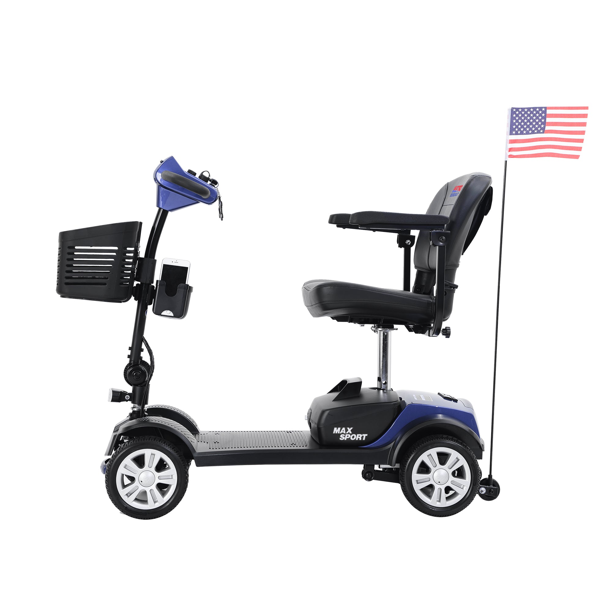 Tomshoo SPORT BLUE 4 Wheels Outdoor Compact Mobility Scooter with 2 in 1 Cup & Phone Holder