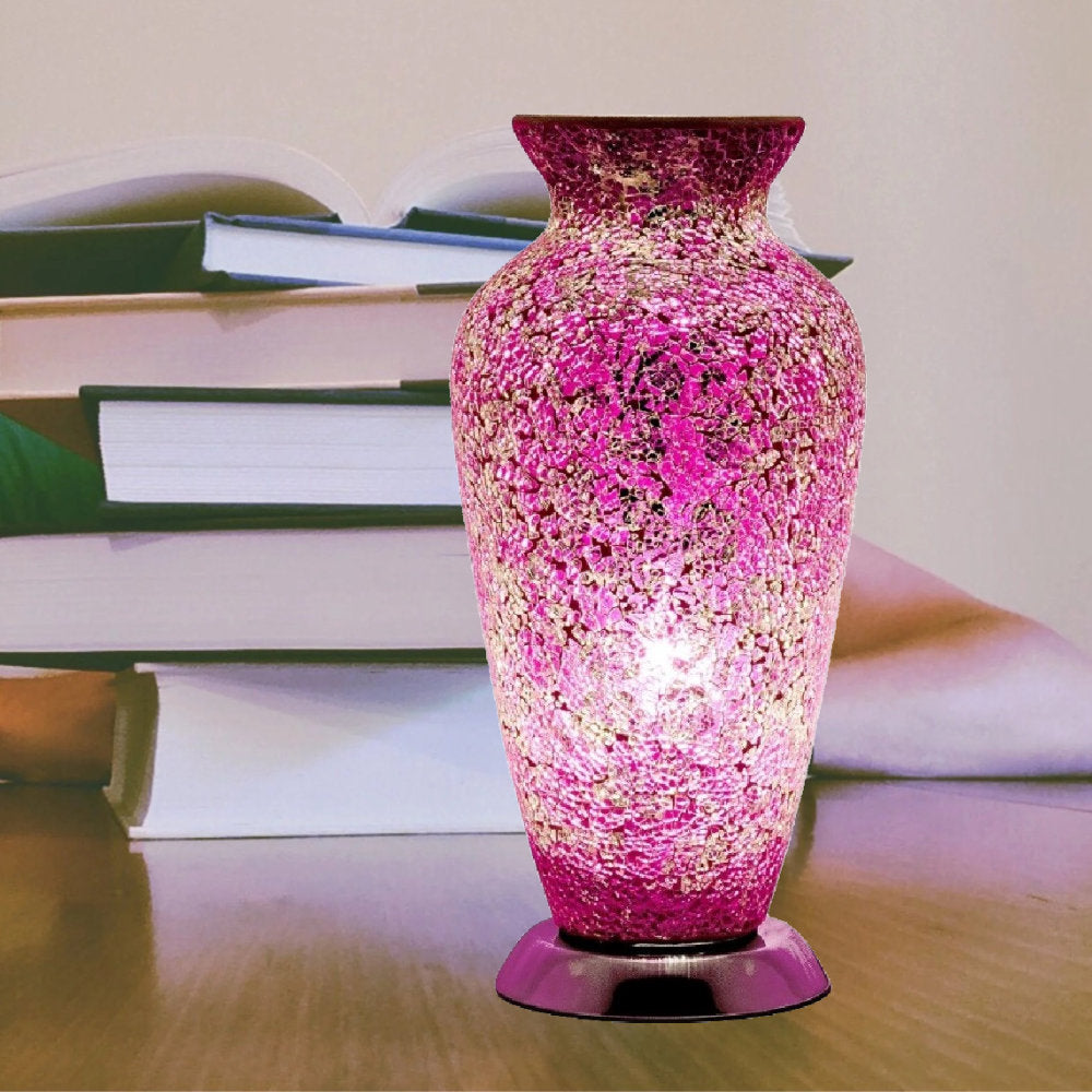 Britalia 880480 Pink Rose Crackle Mosaic Glass Vintage Vase Table Lamp 38cm