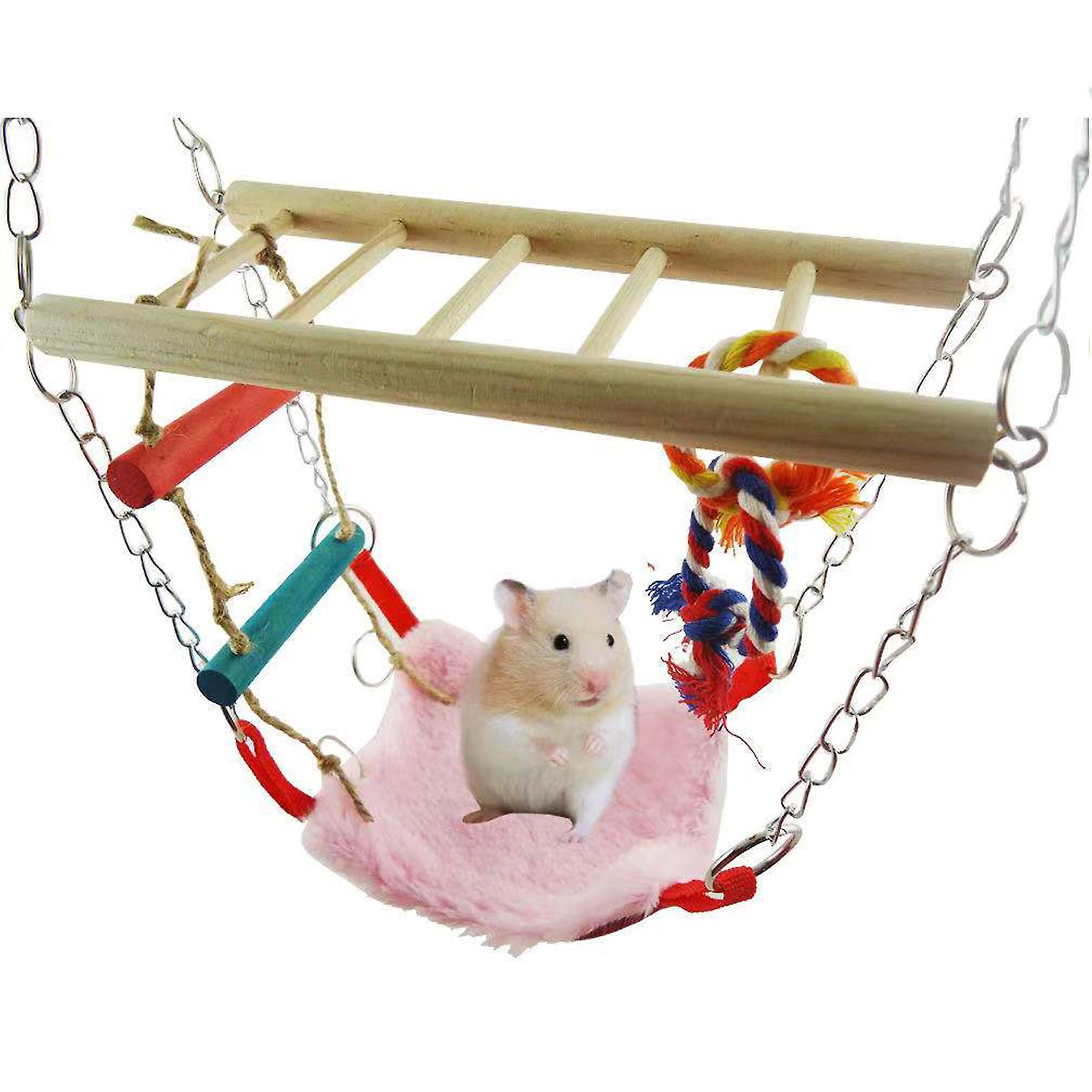 Hamster Swing Bed Toys Hamster Ladder Bird Hanging Ladder Wooden Suspension Bridge Hammock For Parrots Birds Squirrel Hamster Guinea Pigs Mice Multico