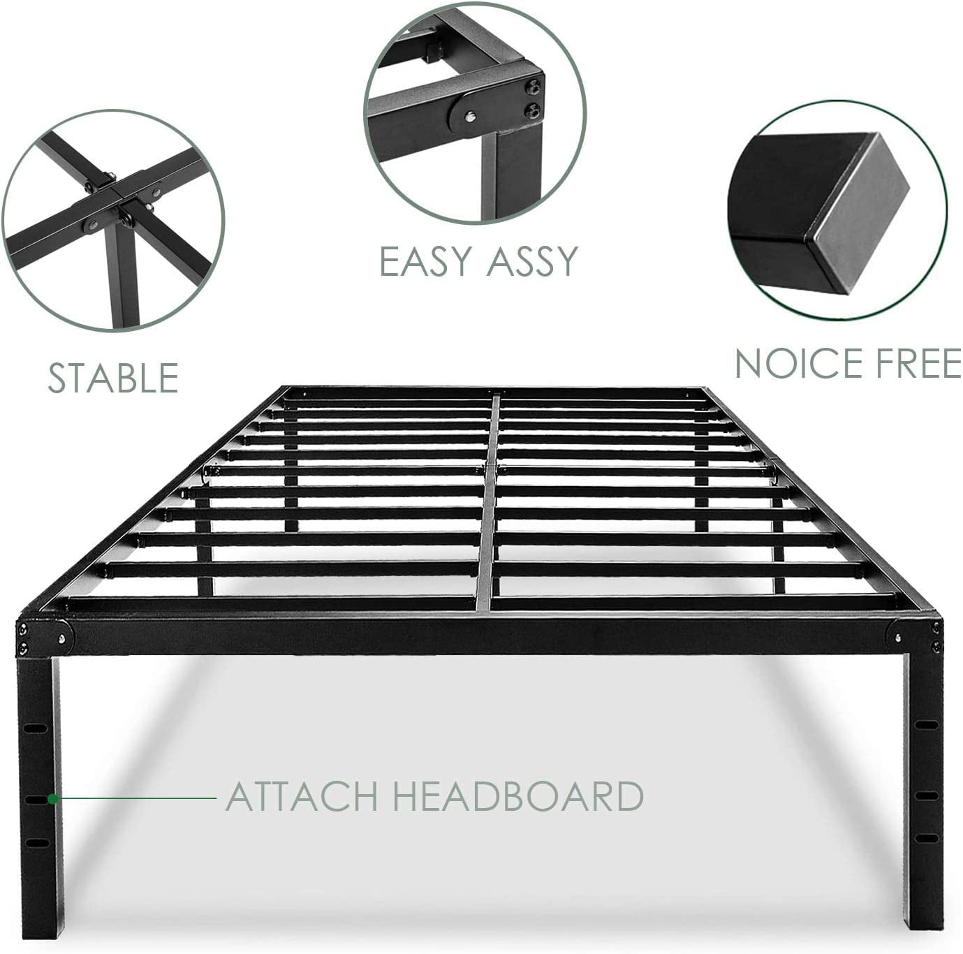 FOYUEE Platform King Bed Frame 18 inch Tall, No Box Spring Needed Metal Bedframe with Storage Heavy Duty