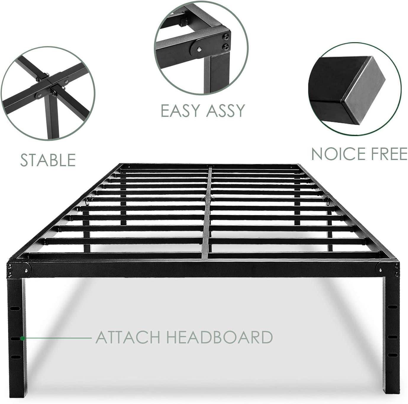 FOYUEE 18 inch Full Bed Frame No Box Spring Needed, Tall Platform Bedframe with Storage Black Metal