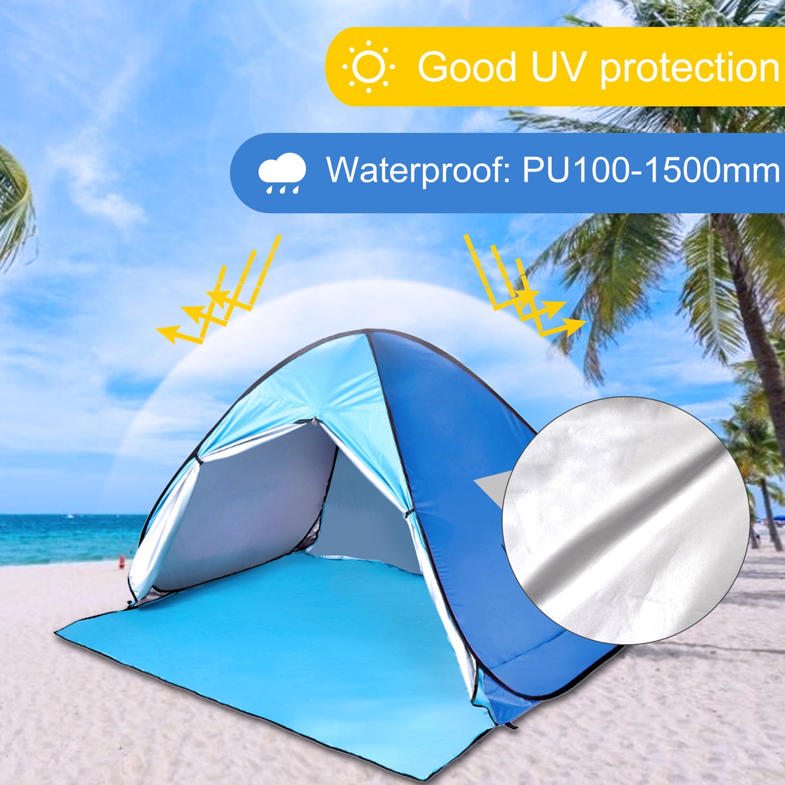 LEVORYEOU Automatic Up Beach Tent Cabana Portable UPF 50+ Sun Shelter Camping Fishing Hiking Canopy  for 3 - 4 Person