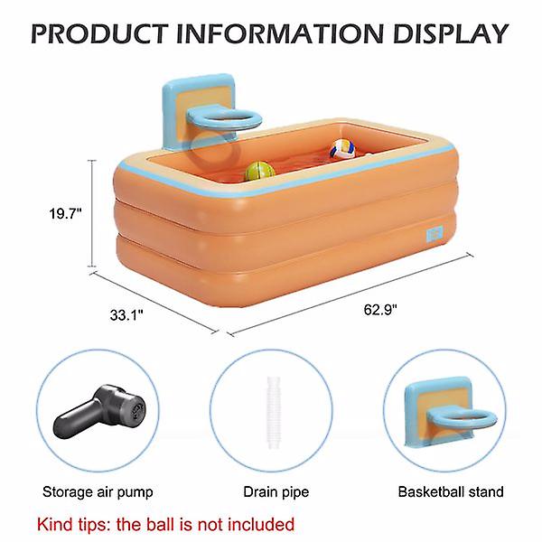 Toy Inflatable Pool With Basketball Rack，thickened Family Inflatable Pool For Outdoor， Garden， Backyard， Summerorange 21696
