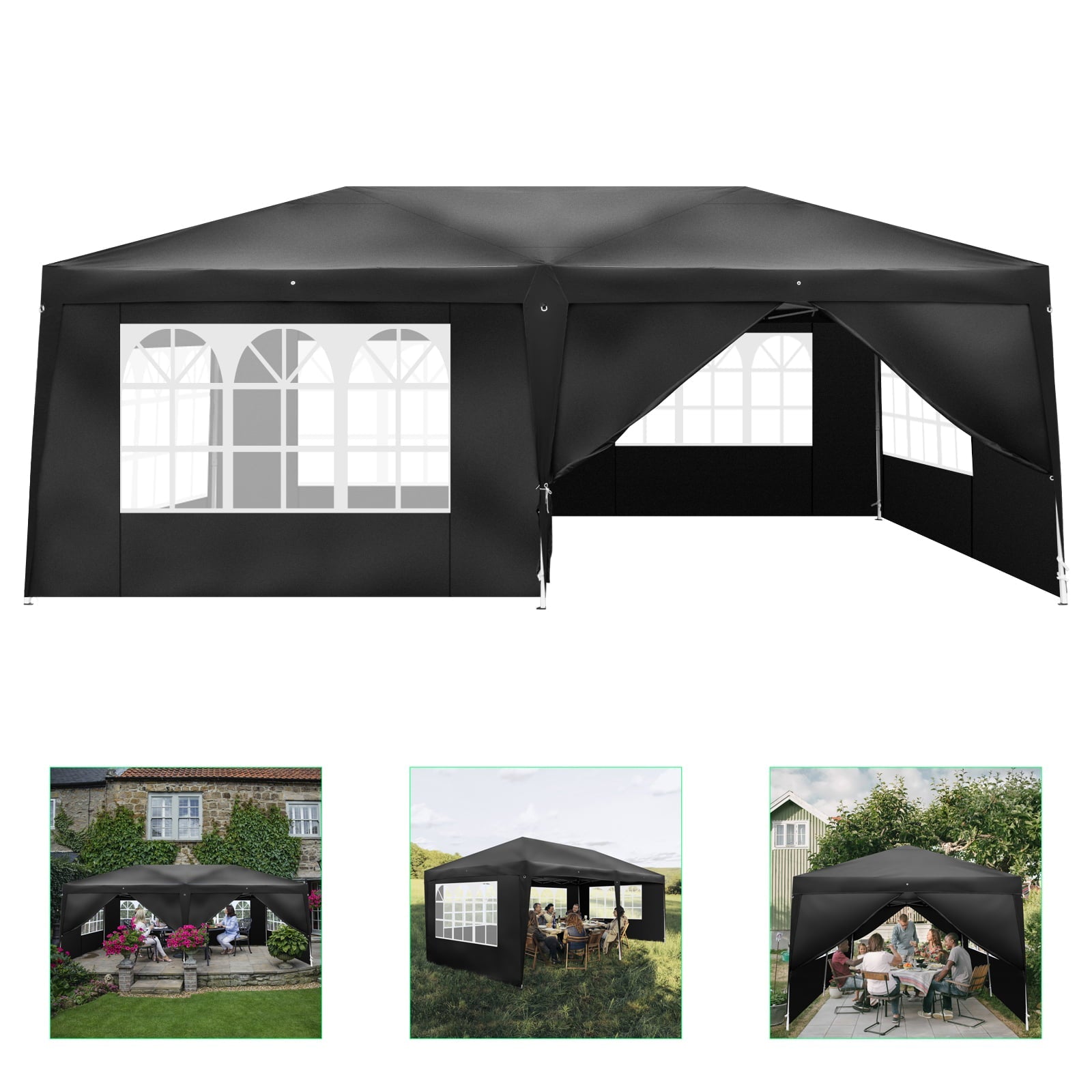 Zimtown Easy Pop up Tent Party Canopy with 6 Walls 10' x 20' Outdoor Black