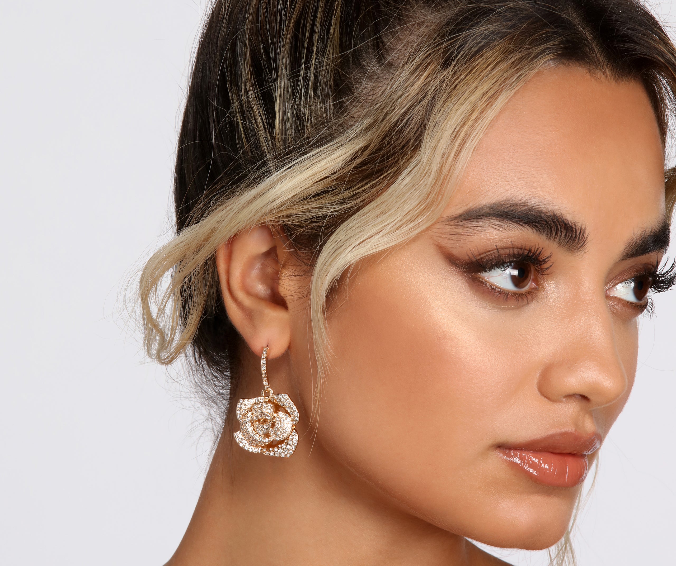 Rose Rhinestone Huggie Earrings